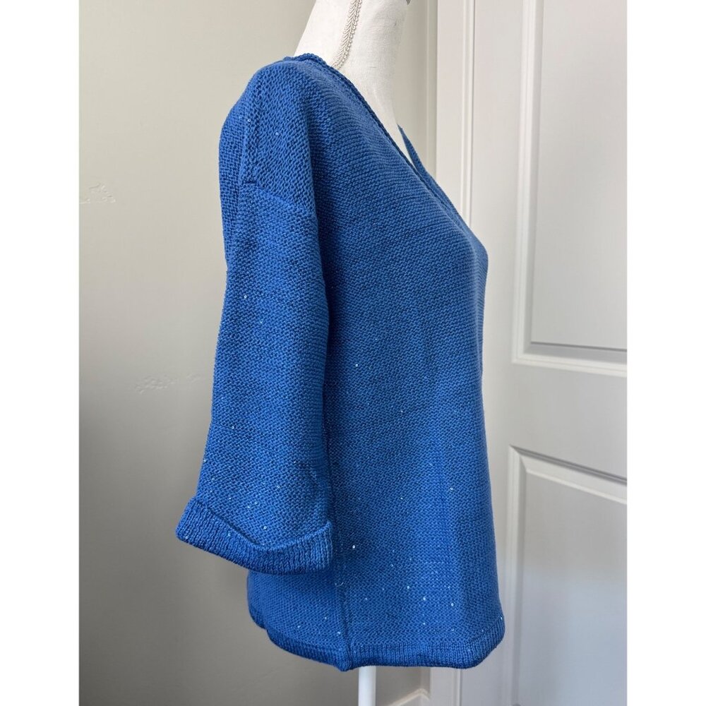 DKNY Jeans Womens 1X Sequin V-Neck Light Sweater Blue Soft Comfortable - Picture 5 of 11